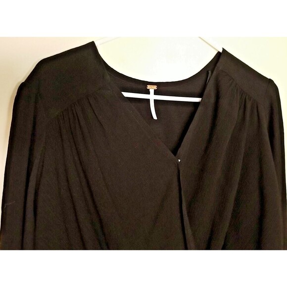 FREE PEOPLE CHECK ON IT NWT XS Black Faux Wrap Long Sleeve Draped Top NEW T8 - Picture 3 of 10